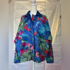 Vintage Vibrant Blue Floral Print Zip-Up Reversible Jacket. See measurements.